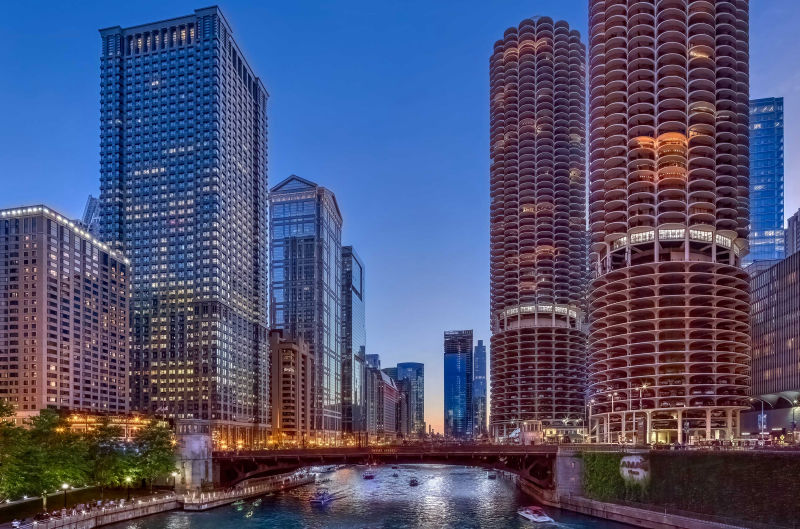 Chicago River Bridges - Chicago, Illinois. Aerial Photography by Alan Blakely. 