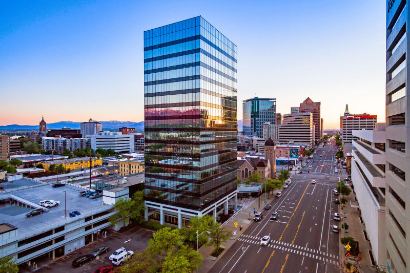Office Buildings - Salt Lake City, Utah. Aerial Photography by Alan Blakely. 